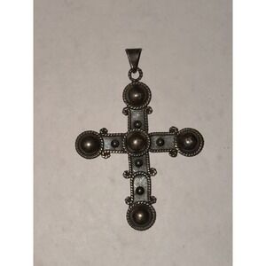 Extra Large Vintage Patina Oxidized Silver Cross Pendant Mixed Large Detail
